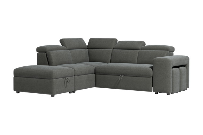 Valencia Finn Fabric Sectional Lounge Bed with Left Hand Storage, Dark Grey
