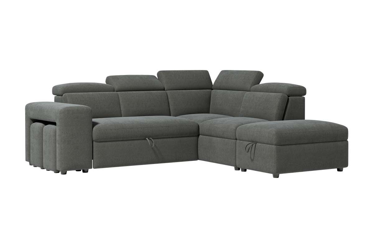 Valencia Finn Fabric Sectional Lounge Bed with Right Hand Storage, Cloudy Grey