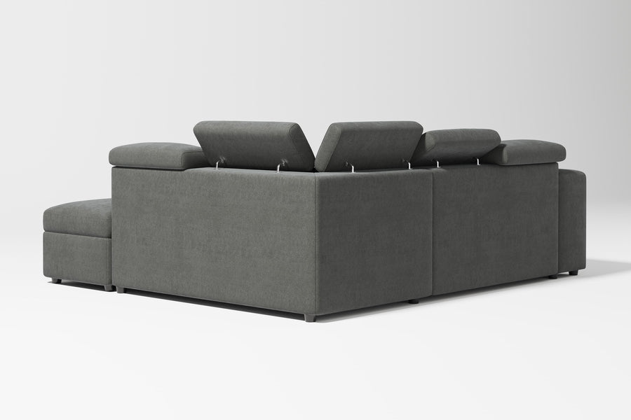 Valencia Finn Fabric Sectional Lounge Bed with Right Hand Storage, Cloudy Grey