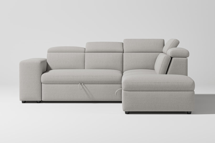 Valencia Finn Fabric Sectional Lounge Bed with Right Hand Storage, Light Grey