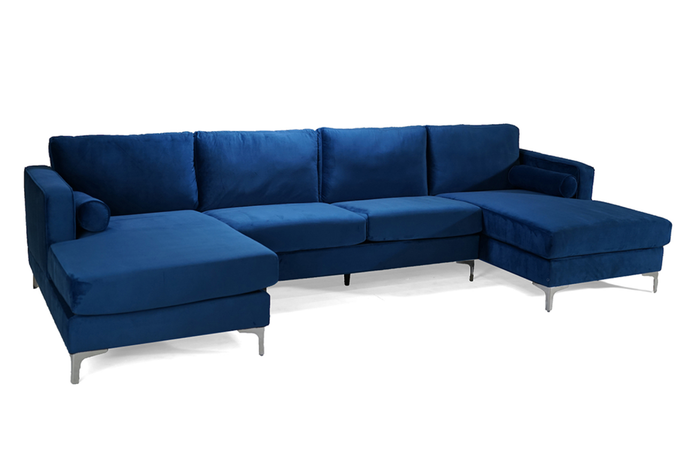 Valencia Helio Fabric U Shape Sofa, Blue