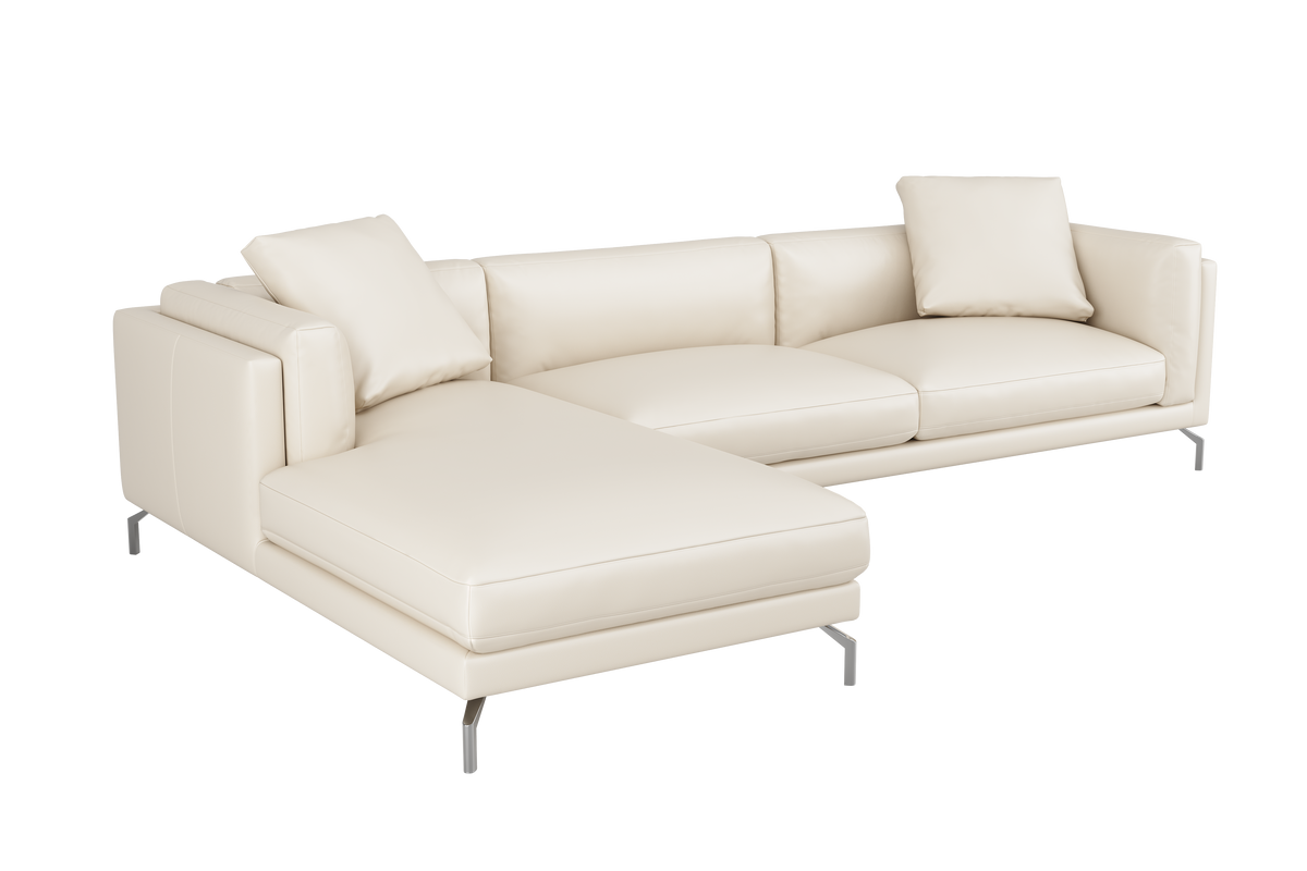 Valencia Zadar Leather Lounge with Left Chaise, Beige