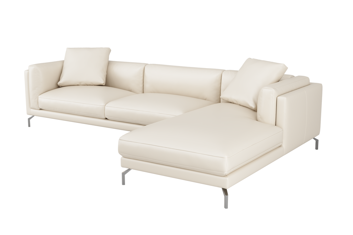 Valencia Zadar Leather Lounge with Right Chaise, Beige