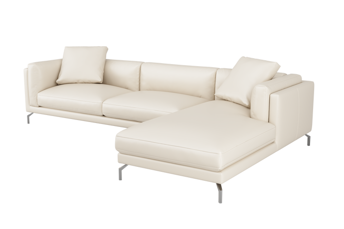 Valencia Zadar Leather Lounge with Right Chaise, Beige