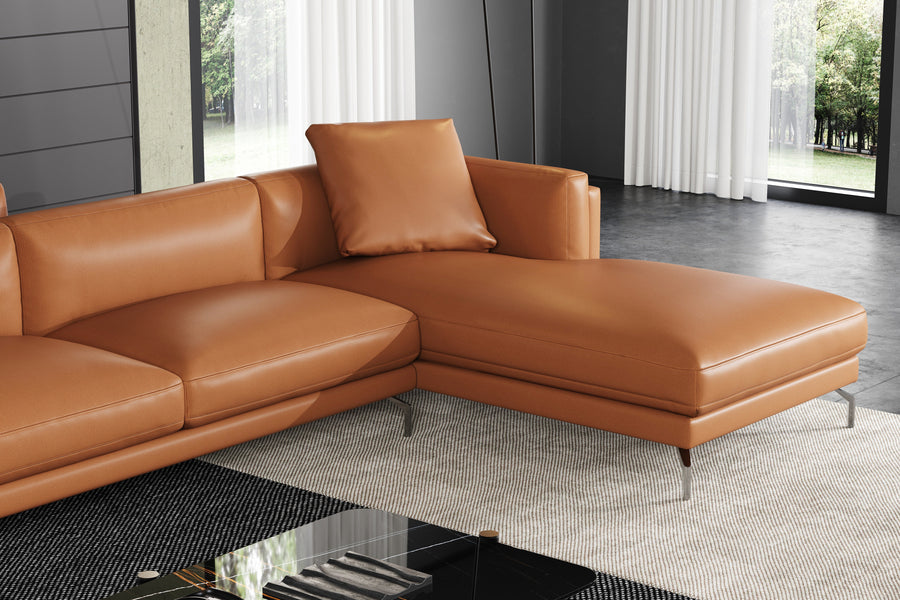Valencia Zadar Leather Lounge with Right Chaise, Cognac