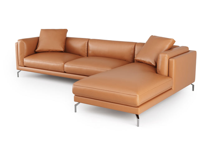 Valencia Zadar Leather Lounge with Right Chaise, Cognac