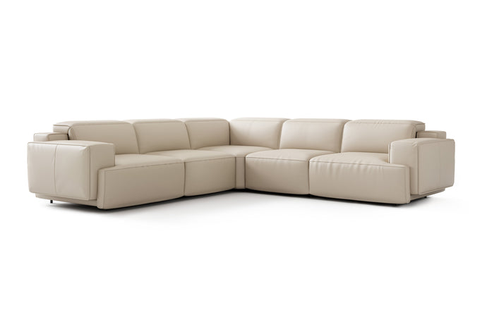 Valencia Valentina Leather Sectional L-Shape Recliner Lounge, Beige