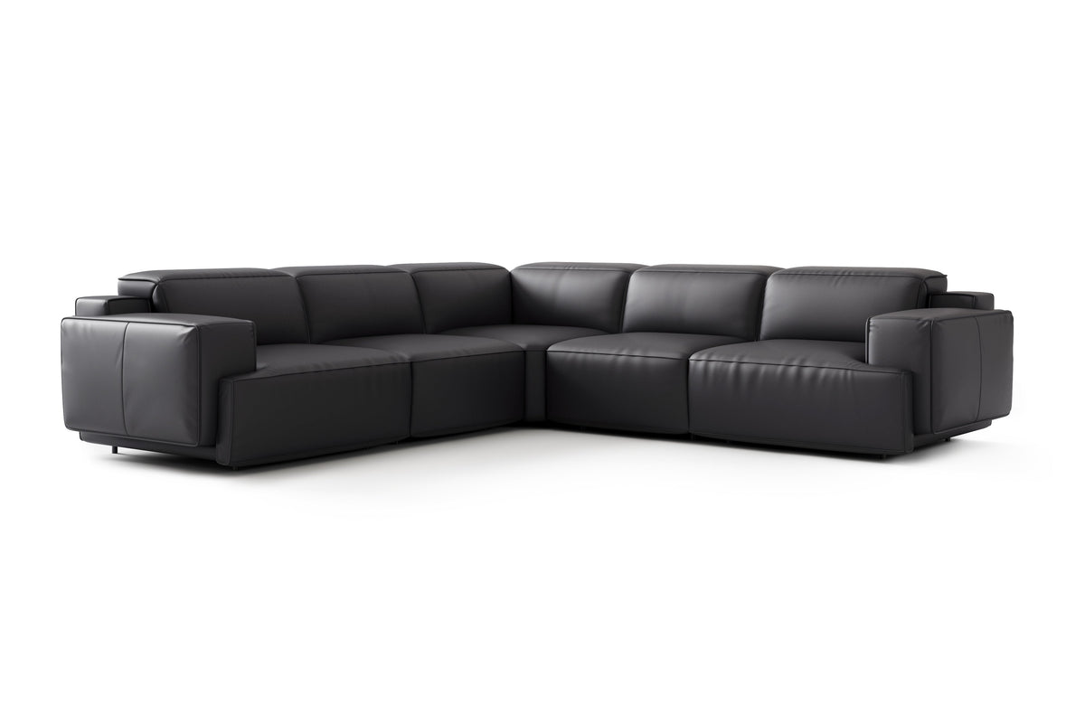 Valencia Valentina Leather Sectional L-Shape Recliner Lounge, Black