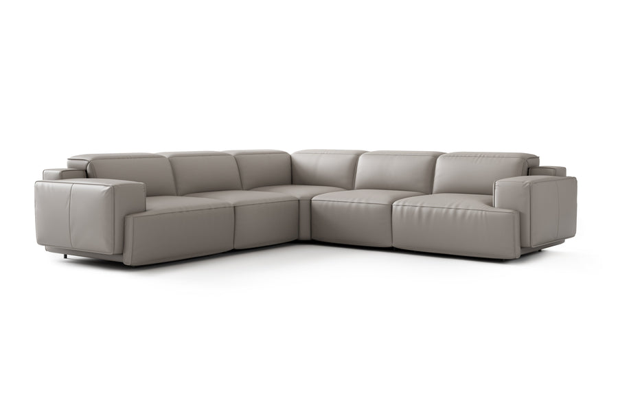 Valencia Valentina Leather Sectional L-Shape Recliner Lounge, Light Grey