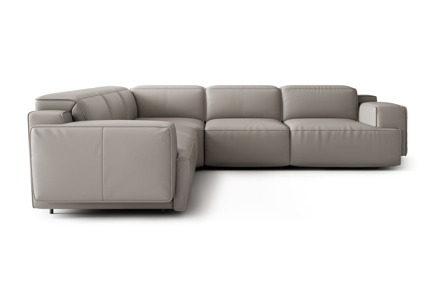 Valencia Valentina Leather Sectional L-Shape Recliner Lounge, Light Grey