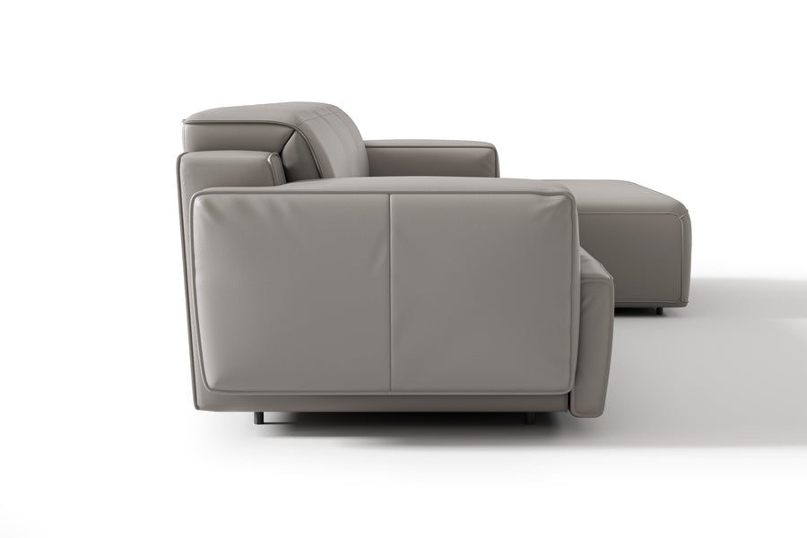 Valencia Valentina Leather Three Seats with Right Chaise Recliner Lounge, Light Grey