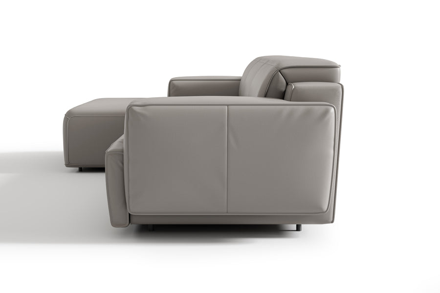 Valencia Valentina Leather Three Seats with Left Chaise Recliner Lounge, Light Grey