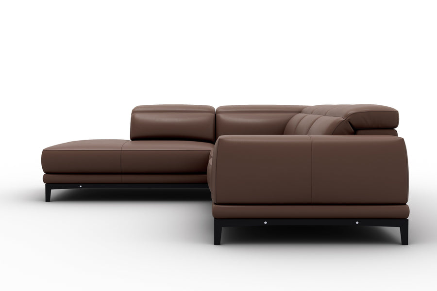 Valletta Sectional Leather Lounge, L-Shape & Left Chaise, Dark Brown