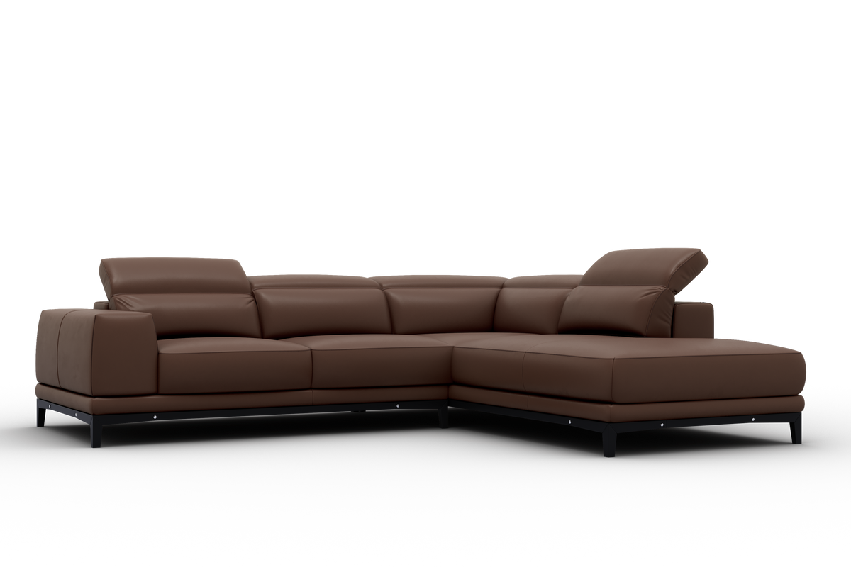 Valletta Sectional Leather Lounge with Right Open End, Brown