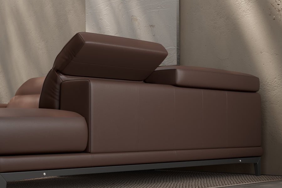 Valletta Sectional Leather Lounge, L-Shape & Right Chaise, Dark Brown