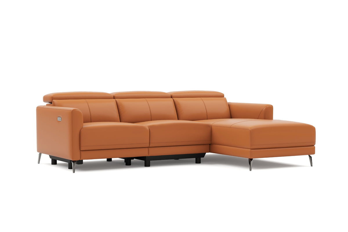 Valencia Andria Modern Right Hand Facing Top Grain Leather Reclining Sectional Lounge, Cognac Color