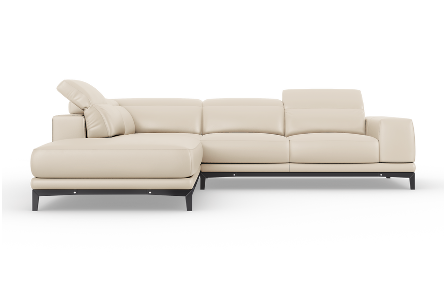 Valletta Sectional Leather Lounge, L-Shape & Left Chaise, Beige