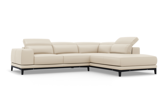 Valletta Sectional Leather Lounge, L-Shape & Right Chaise, Beige