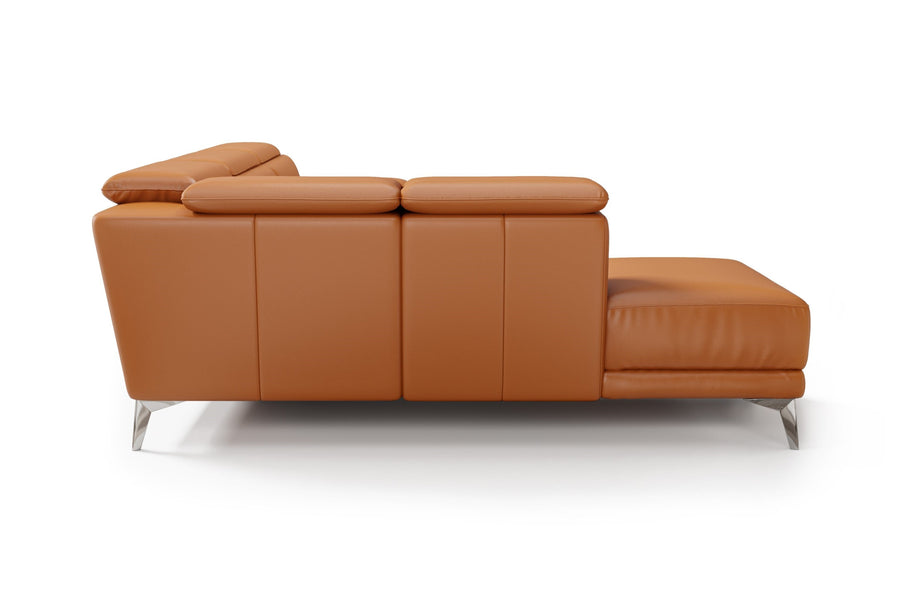 Valencia Pista Modern Top Grain Leather Reclining Sectional Sofa with Left-Hand Facing Chaise, Cognac