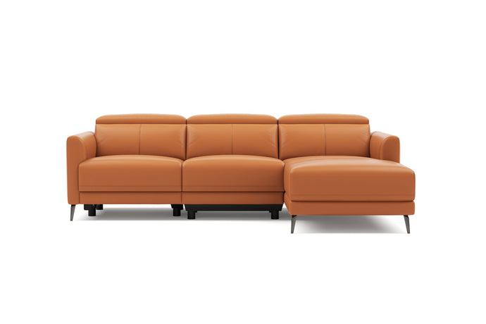 Valencia Andria Modern Right Hand Facing Top Grain Leather Reclining Sectional Lounge, Cognac Color