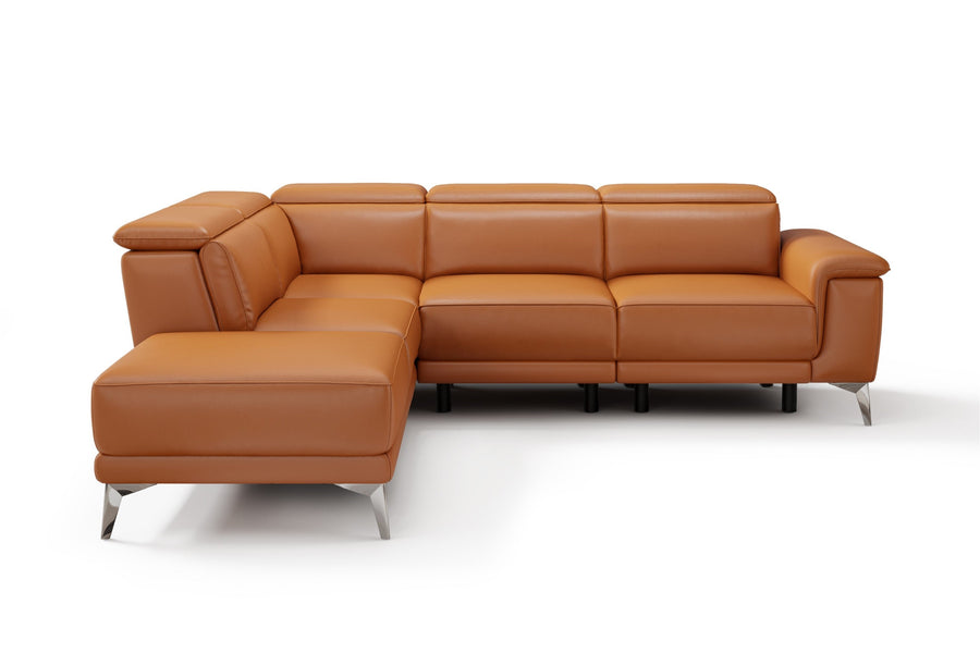 Valencia Pista Modern Top Grain Leather Reclining Sectional Lounge with Left-Hand Facing Chaise, Cognac