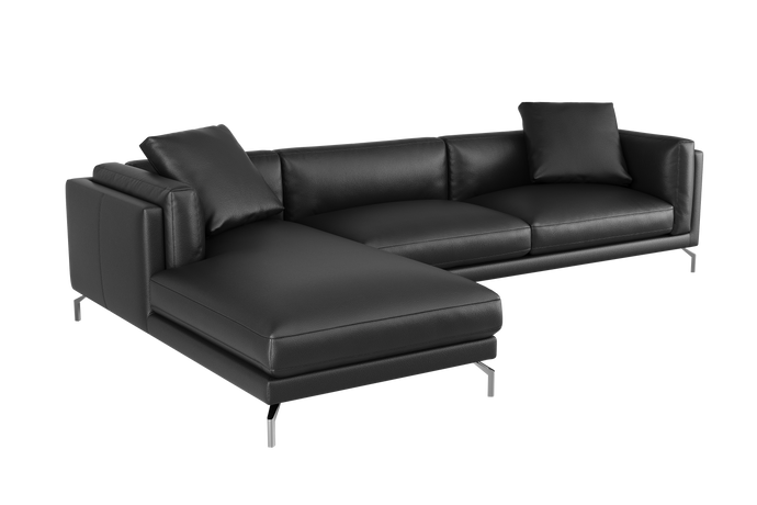 Valencia Zadar Leather Lounge with Left Chaise, Black