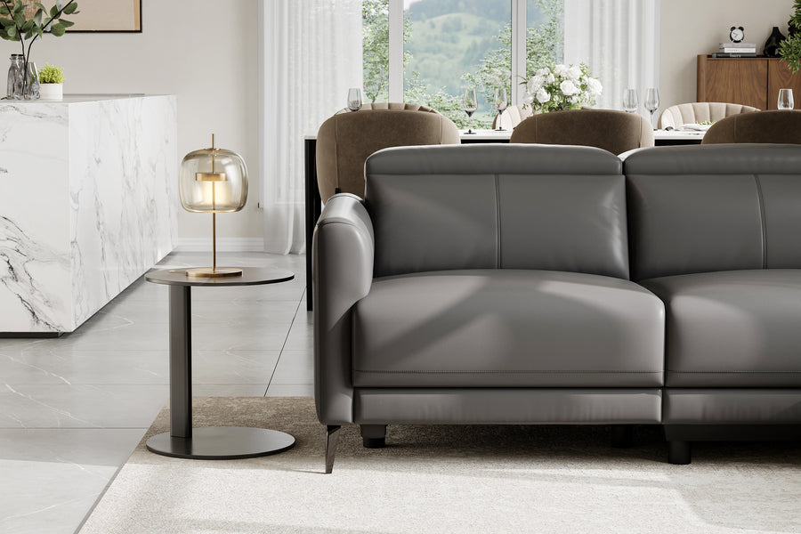 Valencia Andria Modern Right Hand Facing Top Grain Leather Reclining Sectional Lounge, Grey