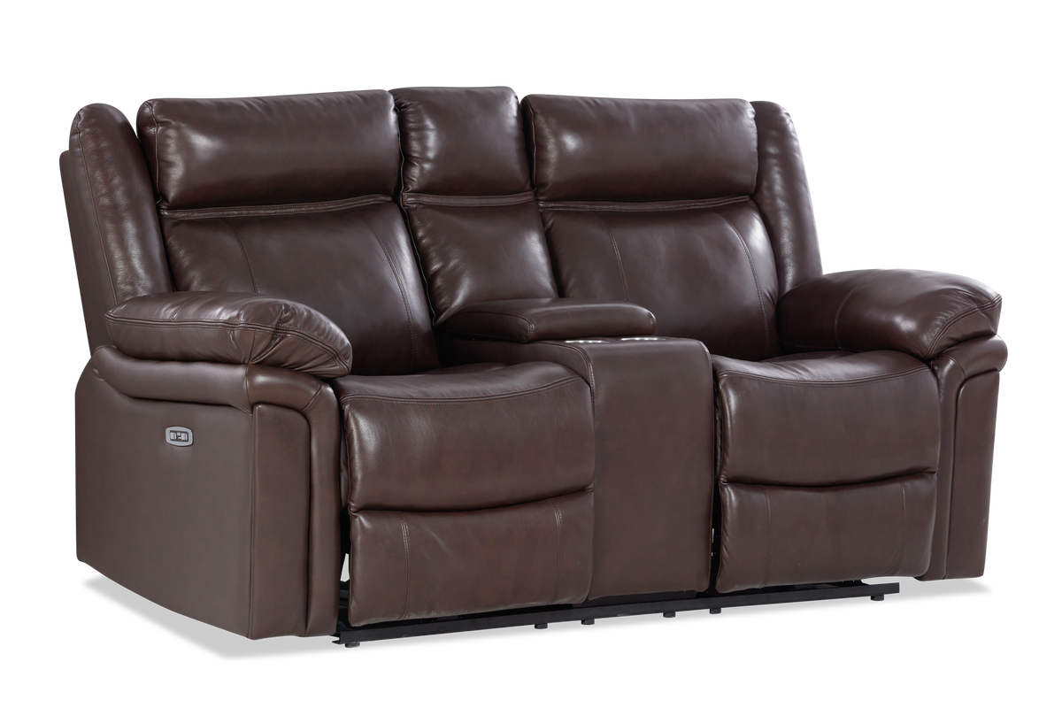 Valencia Charlie Italian Nappa Leather 11000 Recliner Loveseat with Console, Dark Brown