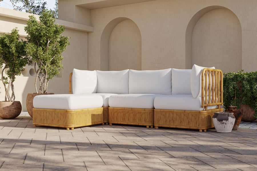 Valencia Giulia Fabric and Rattan Frame Three Seats with Left Chaise Sectional Lounge, White