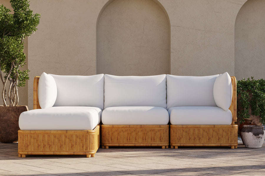 Valencia Giulia Fabric and Rattan Frame Three Seats with Left Chaise Sectional Lounge, White