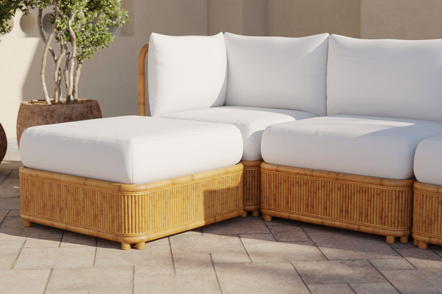 Valencia Giulia Fabric and Rattan Frame Three Seats with Left Chaise Sectional Lounge, White