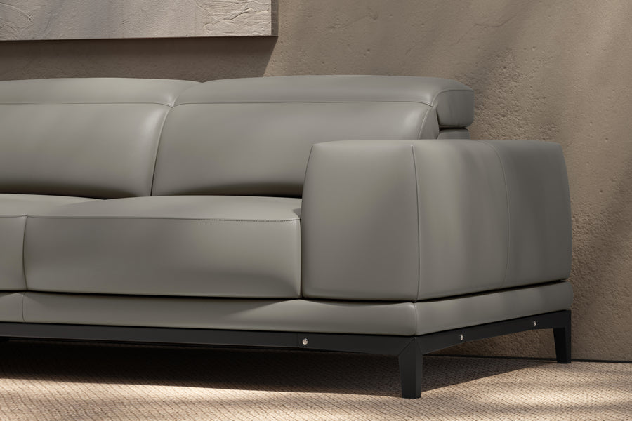 Valletta Sectional Leather Lounge, L-Shape & Left Chaise, Light Grey