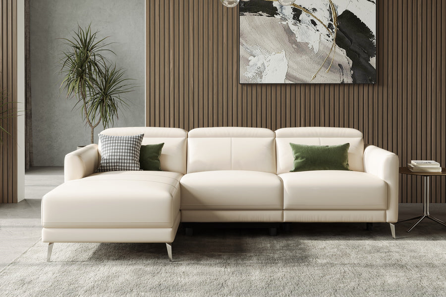 Valencia Andria Modern Left Hand Facing Top Grain Leather Reclining Sectional Lounge, Beige