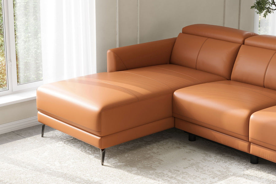 Valencia Andria Modern Left Hand Facing Top Grain Leather Reclining Sectional Lounge, Cognac Color