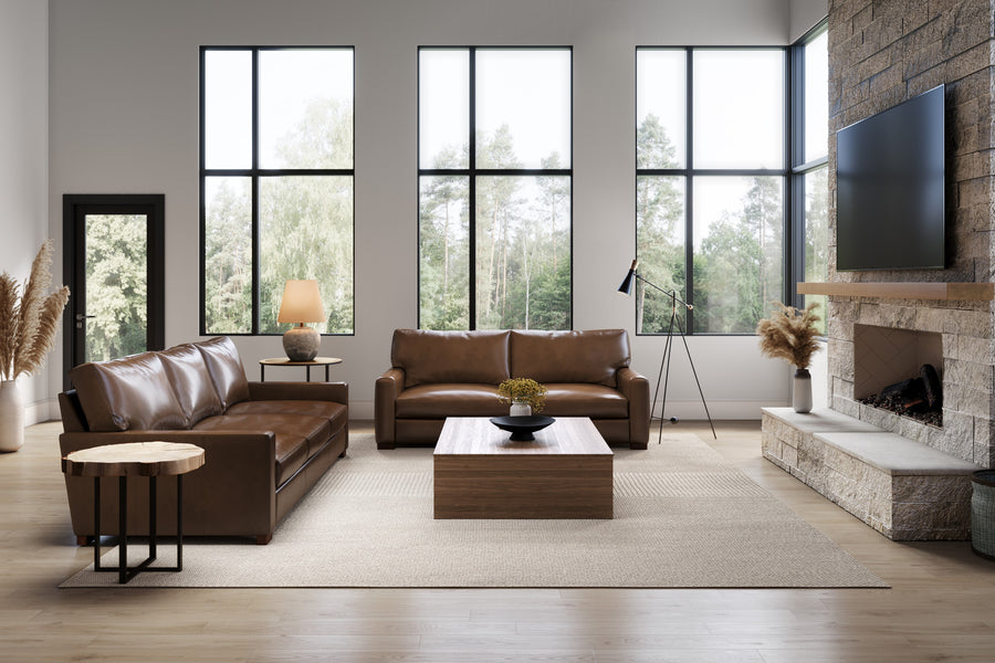 Valencia Luton Leather Lounge, Loveseat, Lipari Choco