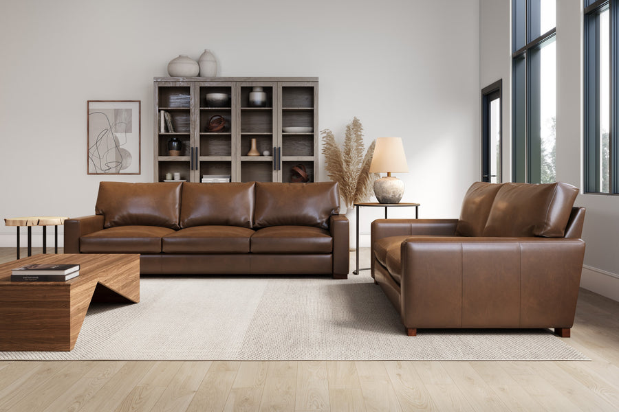 Valencia Luton Leather Lounge, Loveseat, Lipari Choco