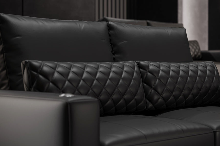 Valencia Pisa Top Grain Nappa 11000 Leather Lounge Sectional Lounge, Three Seats with 2 Ottomans, Black