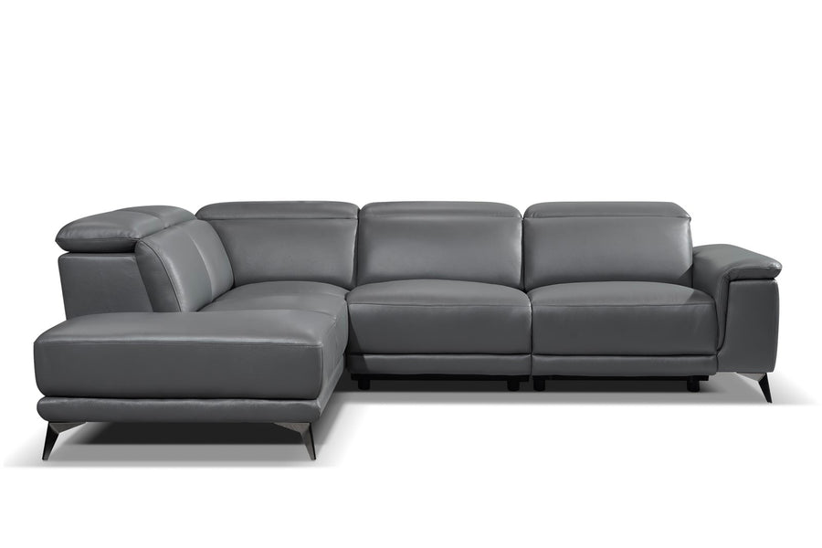 Valencia Pista Modern Top Grain Leather Left-Hand Facing Sectional Lounge, Grey