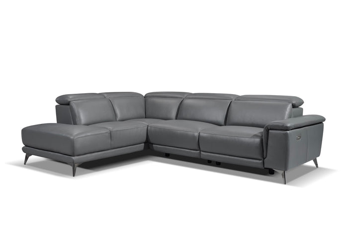 Valencia Pista Modern Top Grain Leather Reclining Sectional Lounge with Left-Hand Facing Chaise, Grey