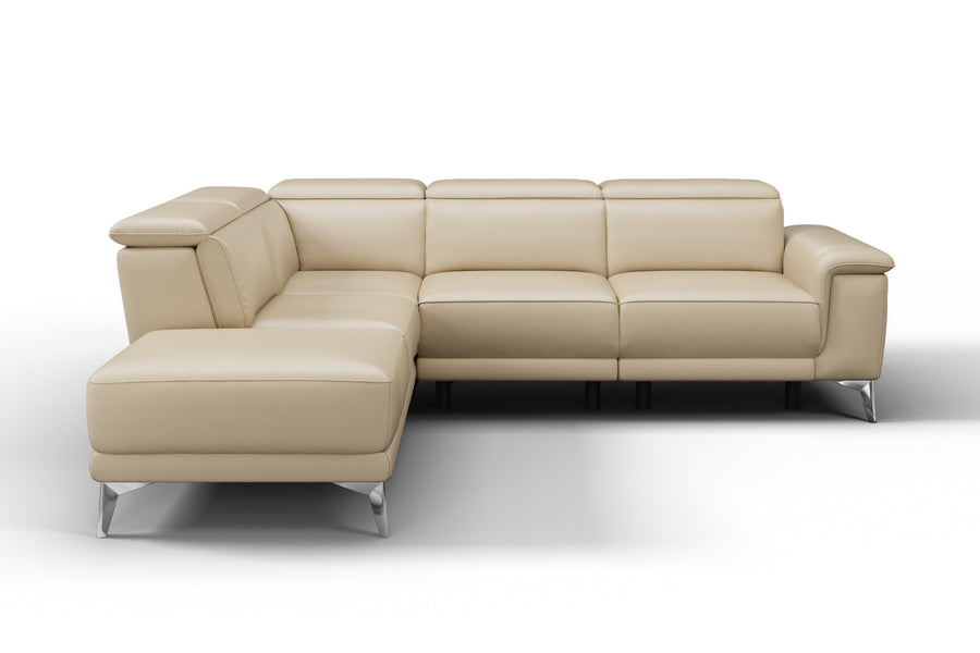 Valencia Pista Modern Top Grain Leather Reclining Sectional Lounge with Left-Hand Facing Chaise, Beige