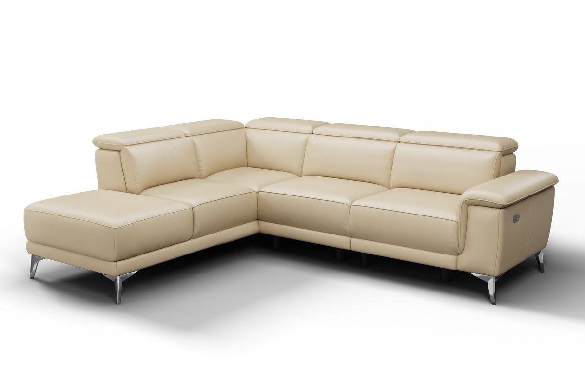 Valencia Pista Modern Top Grain Leather Reclining Sectional Lounge with Left-Hand Facing Chaise, Beige