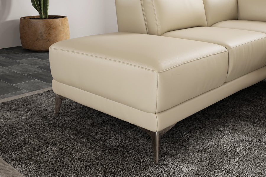 Valencia Pista Modern Top Grain Leather Reclining Sectional Lounge with Left-Hand Facing Chaise, Beige