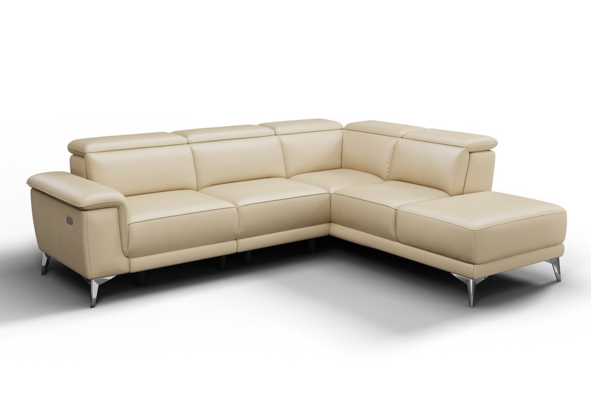 Valencia Pista Modern Top Grain Leather Reclining Sectional Lounge with Right-Hand Facing Chaise, Beige