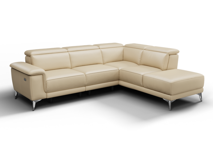 Valencia Pista Modern Top Grain Leather Reclining Sectional Lounge with Right-Hand Facing Chaise, Beige