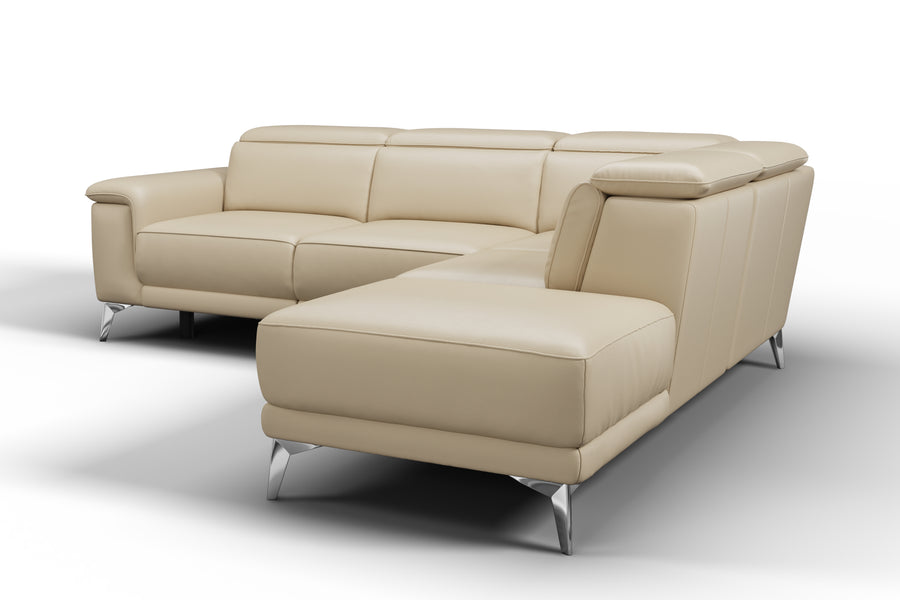 Valencia Pista Modern Top Grain Leather Reclining Sectional Lounge with Right-Hand Facing Chaise, Beige