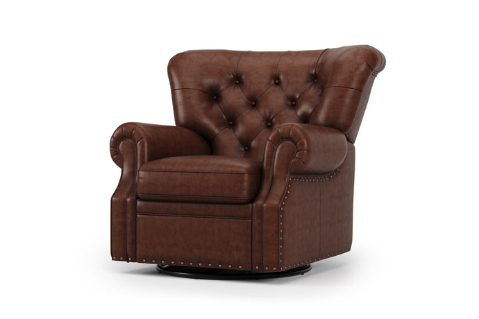 Valencia Liam Tufted Full-Aniline Leather Recliner with Nailheads, Single Seat, Dark Chocolate