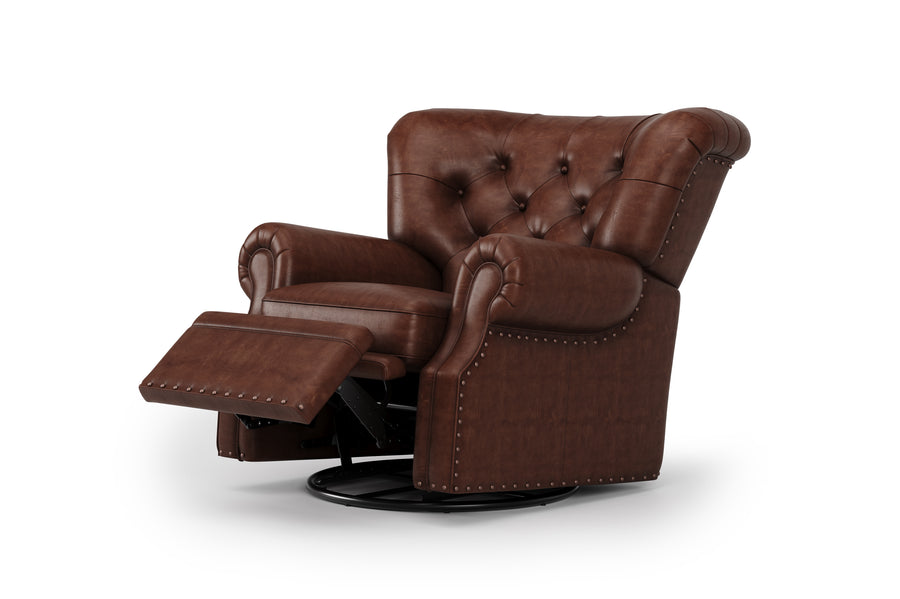 Valencia Liam Tufted Full-Aniline Leather Recliner with Nailheads, Single Seat, Dark Chocolate
