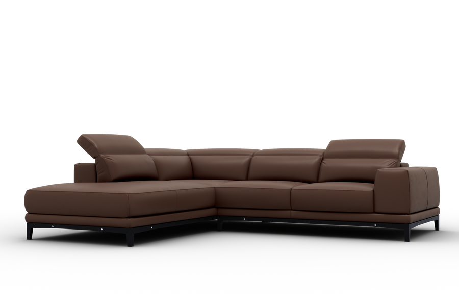 Valletta Sectional Leather Sofa with Left Open End, Brown