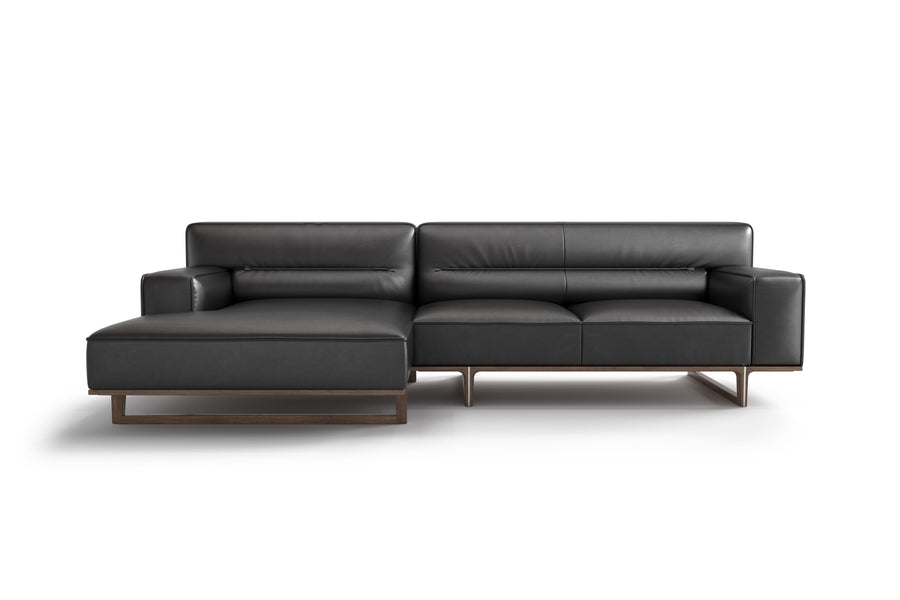 Valencia Varna Leather Three Seats with Left Chaise Sectional Lounge, Black Color